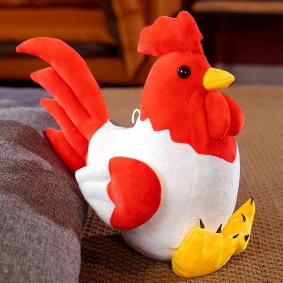 STROLA Red Rooster Stuffed Animal, Soft Plush Chicken Toy with Bib, Cute Farm Animal Pillow Gift for Ki-ds