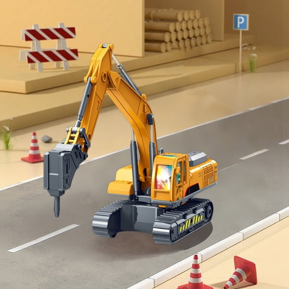 STROLA Simulation Engineering Toy for 3+ Year Old B-oys, 360° Rotating Excavator with Lights & Realistic Sounds, Interchangeable Robotic Arm
