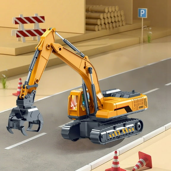 STROLA Simulation Excavator Toy with Sound and Lights, 360° Rotating Ki-ds Digger, Plastic Construction Vehicle for Bo-ys