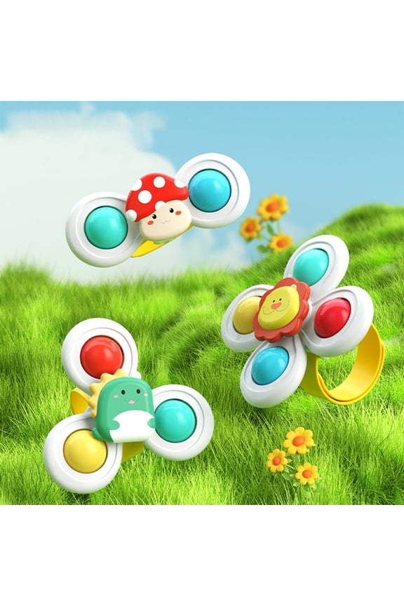 Suction Cup Spinner Toys for Ba-by, 3 Pack Rotating Sensory Bath & Travel Fidget Set, Non-Toxic ABS