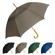 The Vented Urban Brolly 48" Arc Automatic Open Large Windproof Classic Umbrella with Wooden J Handle, Vintage Style Lightweight Long Curved Handle Umbrella for Rain - Gray