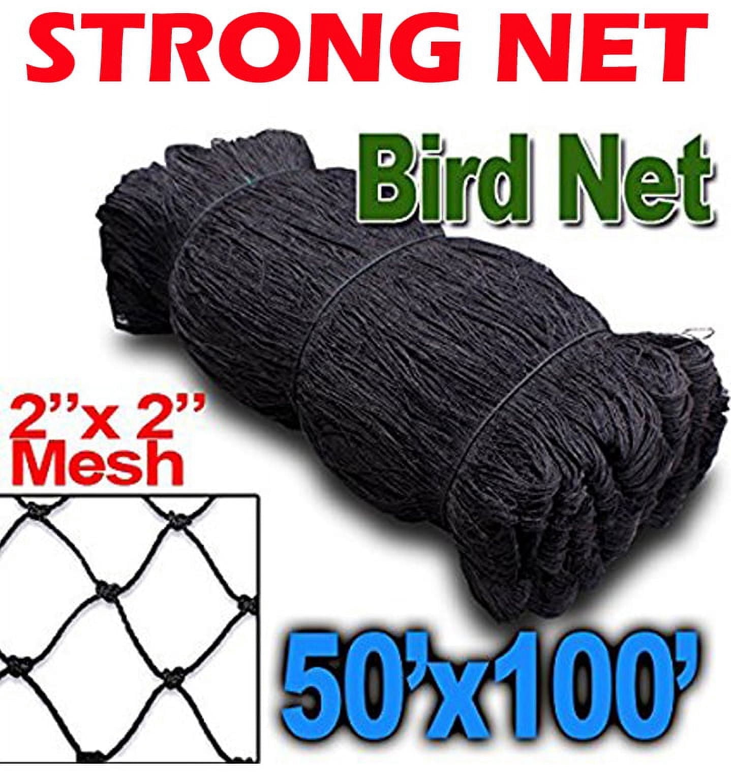 STRONG Nylon 50ft x 100ft 2-Inch Mesh Anti Bird Poultry Netting for Fruit Trees Used As Bird Netting for Chicken Coop, Garden Netting, Plant Netting, Tree Protectors, Aviary Netting