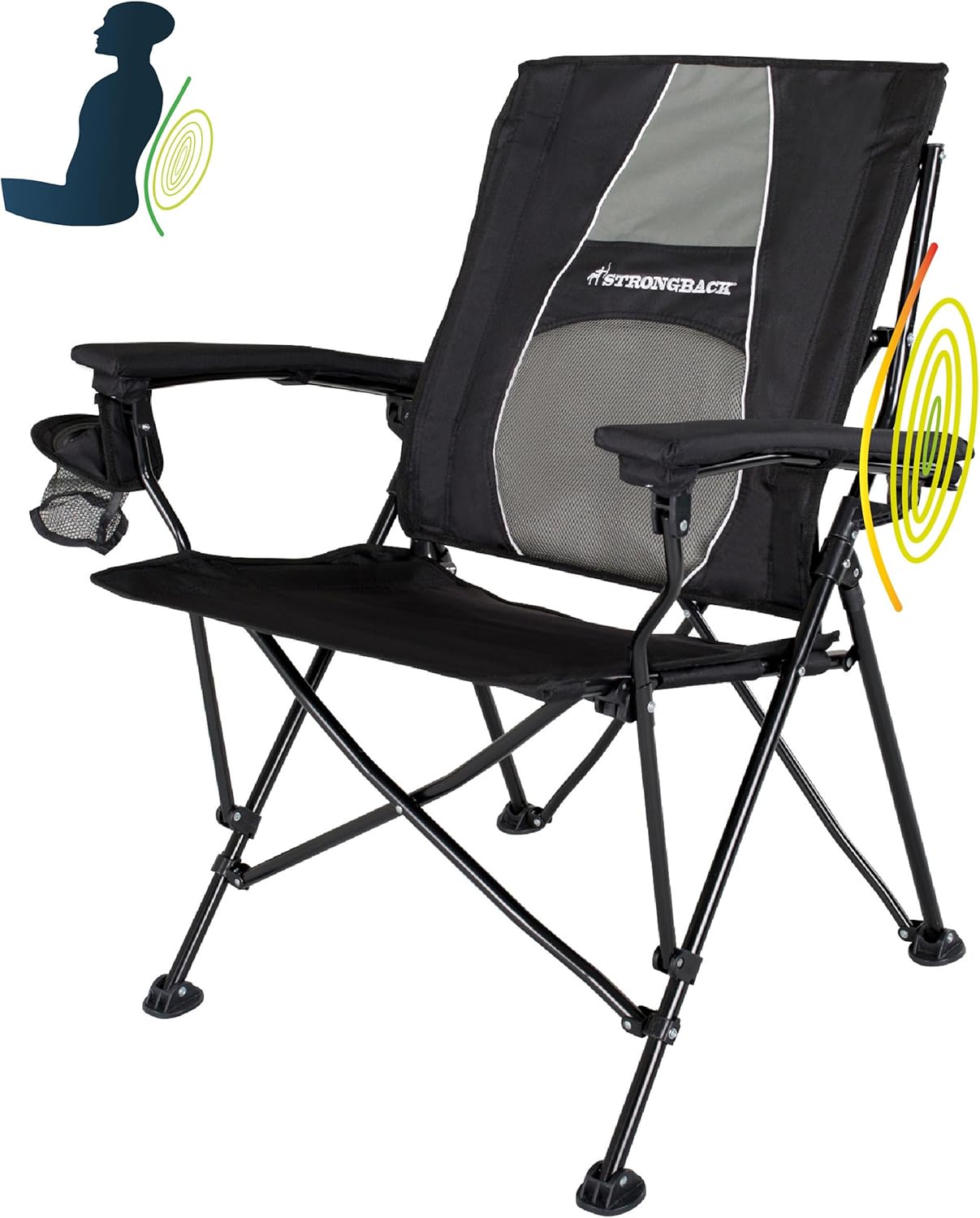 STRONGBACK Elite Adult Camping Chair with Lumbar Support and Carry Bag, Black