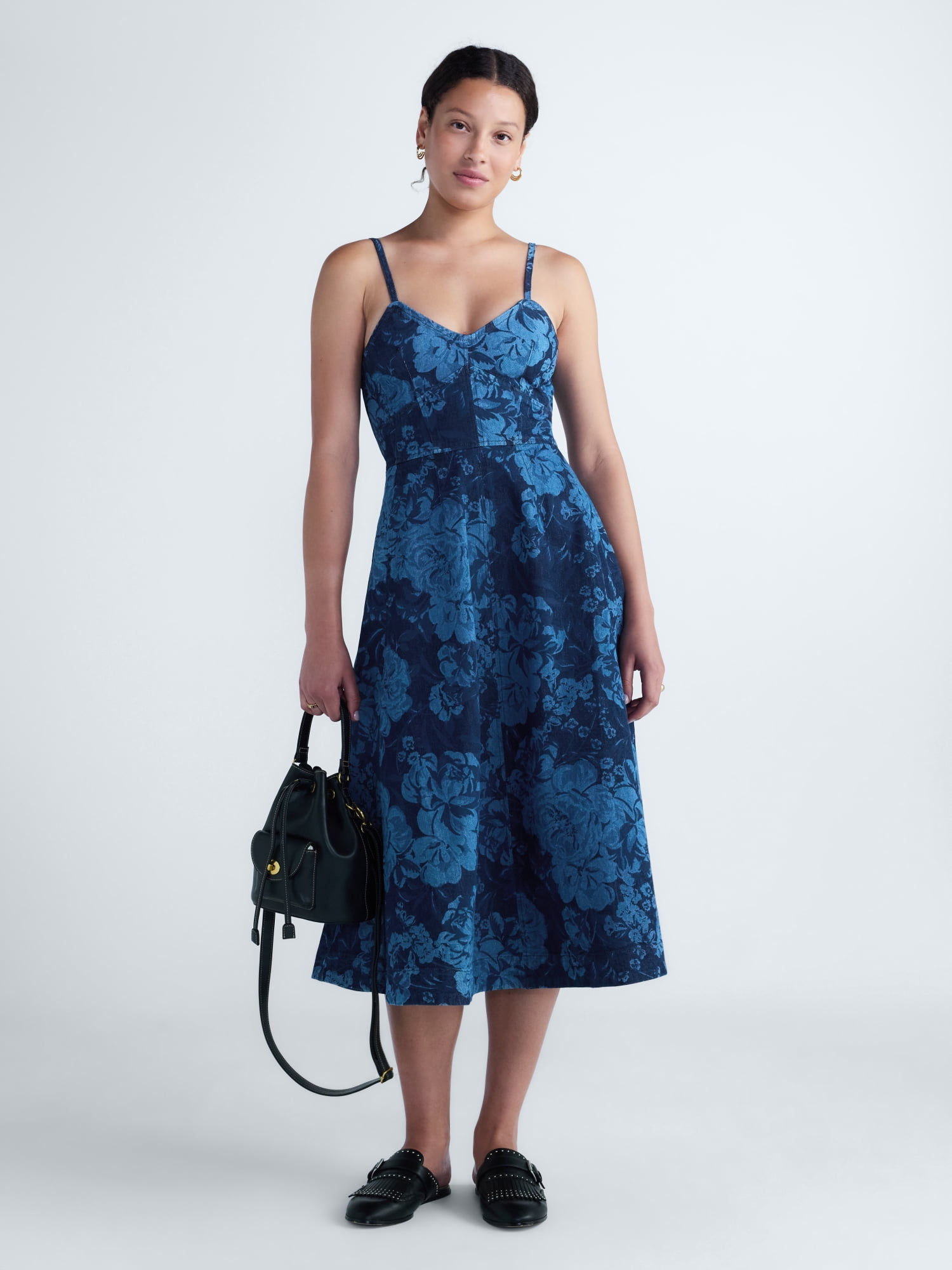 Free Assembly Women's and Women's Plus Sleeveless Denim Corset Midi Dress, Sizes XS-4X