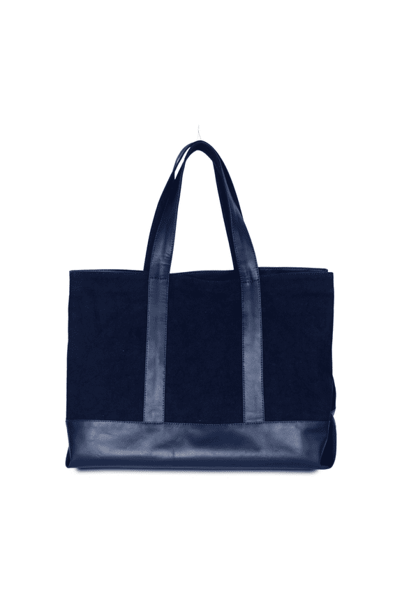 Blue Leather & Canvas Extra Large Tote Bag with Long Hand Handles & an Attached Bag