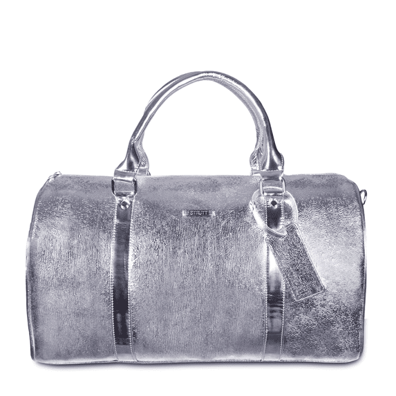 STRUTT Premium Silver Leatherette Duffel Bag for Travel for Women II Spacious II Lightweight Silver Weekender