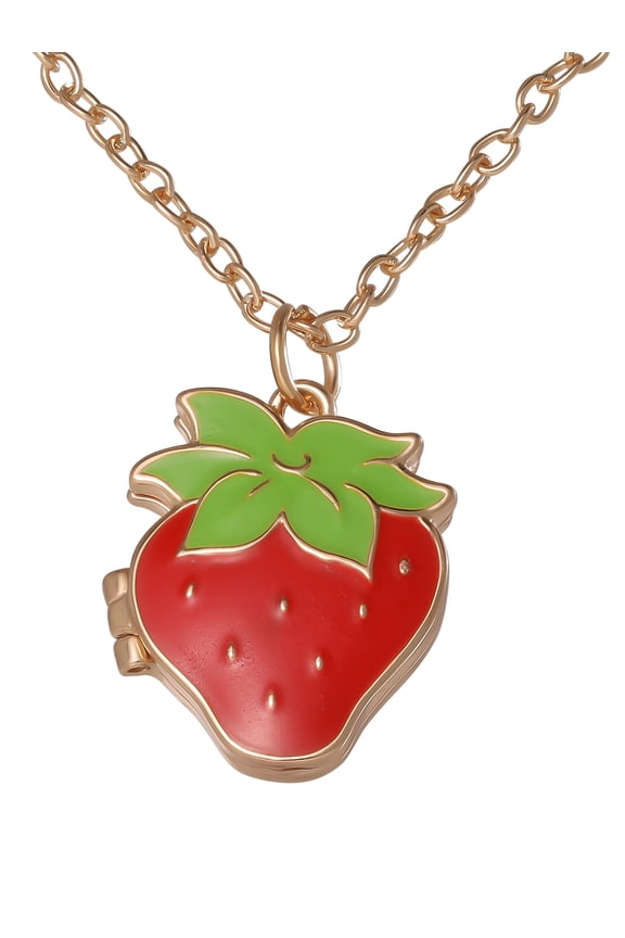 Girls Strawberry Locket Necklace, Gold Tone, 16" + 3" Extender