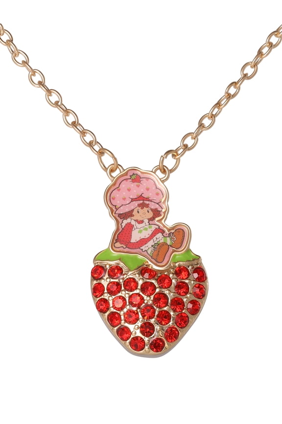 Girls Crystal Strawberry Pendant Necklace, GoldTone, 16" + 3" Extender