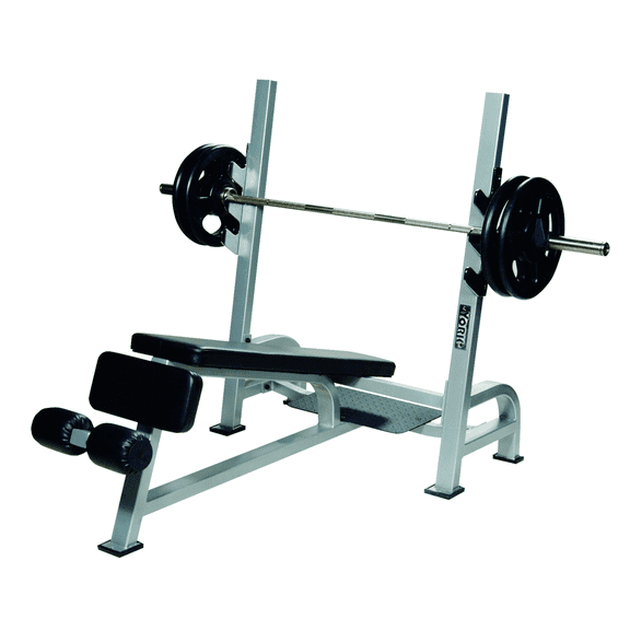 York Barbell STS Olympic Decline Bench Press With Racks, Silver
