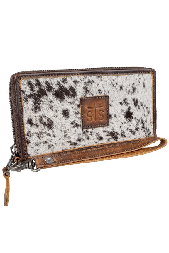 Women's Vaquero Bifold STS-64308 Western Zip Around Closure Leather Wallet w/ 8 Card Slots, Cowhide/Tan, 7.5" W x 4" H Y101