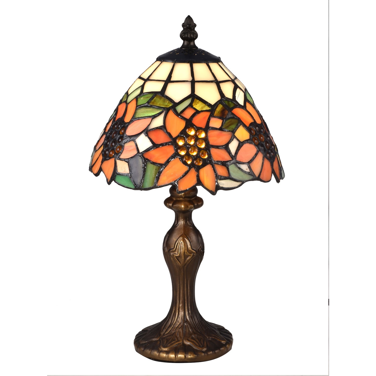 Antique Bronze Stained Glass Sunflower Accent Lamp