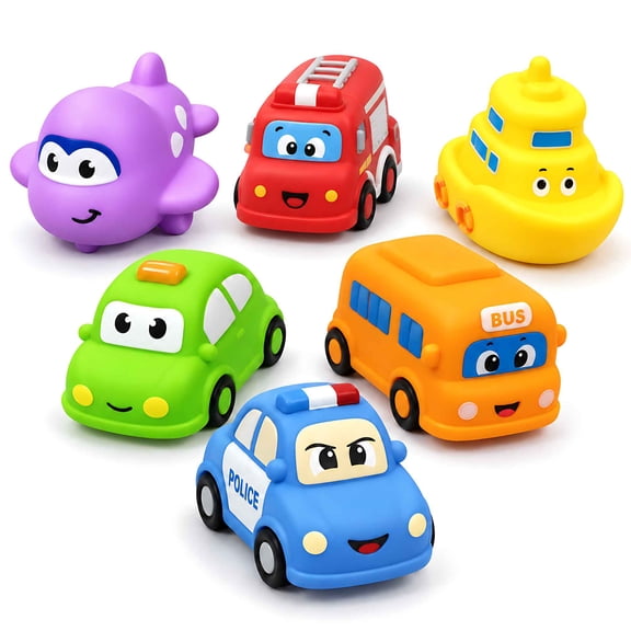 STTIGOZ 6-Pack Light Up Bath Toys for Kids Ages 3 and Up, Water-Activated Floating Vehicle Set with Airplane, Fire Truck, Boat, Taxi, Police Car and Bus