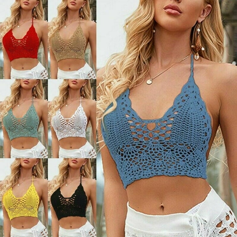 STTOAY Summer Sexy Cami Women Girl Backless Crochet Knitting Bra Beach  Bikini Bra Cami Tank Top