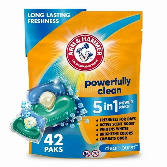 STU & HUNTER Store Clean Burst 5-in-1 Laundry Detergent Power Paks, Powerfully Clean, Clean Burst Scent, 42 Count