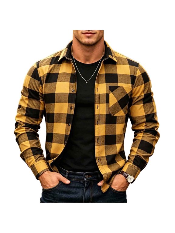 Men's Fleece Lined Buffalo Check Plaid Button Up Shirt Long Sleeve Casual Shirt Jacket