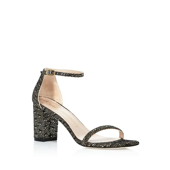 STUART WEITZMAN Womens Gold Adjustable Strappy Ankle Strap Glitter Amelina Square Toe Block Heel Buckle Dress Sandals Shoes 6.5 M