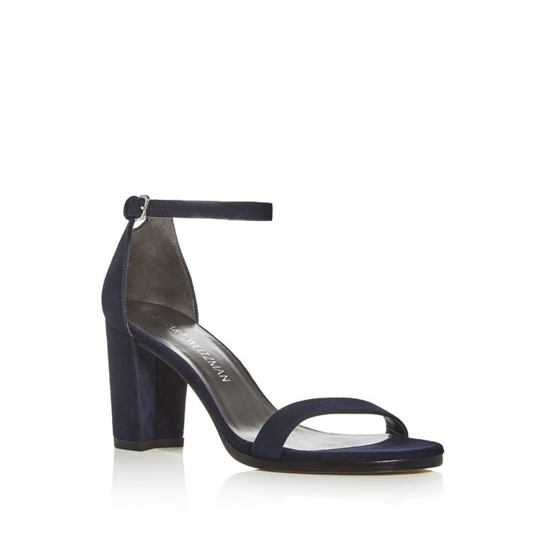 STUART WEITZMAN Womens Navy Ankle Strap Padded Nearlynude Round Toe Block Heel Buckle Leather Dress Sandals Shoes 10 M Walmart