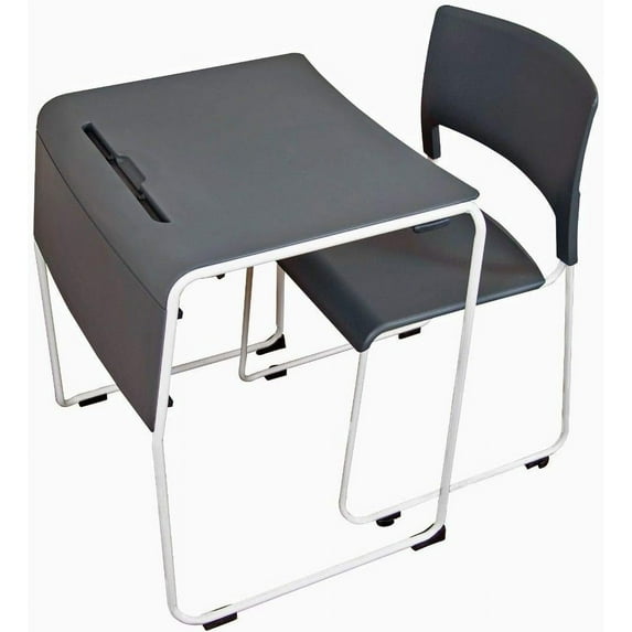STUDENTSTK1PK Lightweight Stackable Student Desk and Chair Slate Gray / White