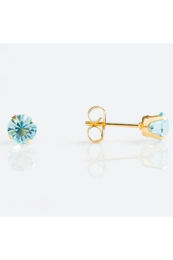 Sensitive Aquamarine Stud Earrings 5mm | Hypoallergenic and Nickel Free for Sensitive Ears | Gold Plated Posts | High Fashion Earrings for Women and Men-PR-783-S