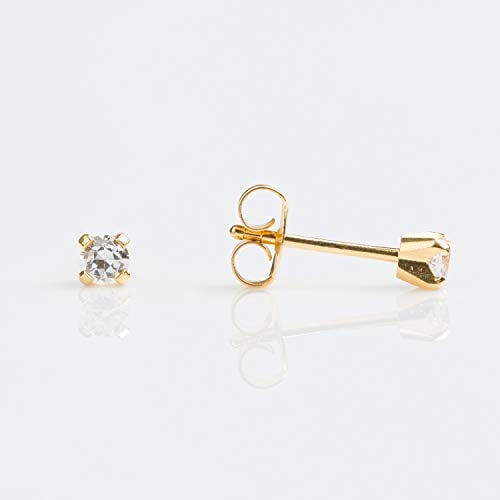 STUDEX Sensitive Cubic Zirconia Stud Earrings 3mm | Hypoallergenic and Nickel Safe for Sensitive Ears | Gold Plated Posts | High Fashion Earrings for Women and Men-PR-741-S