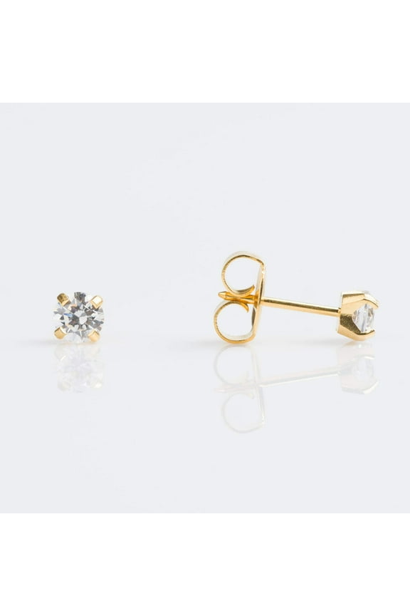 Sensitive Cubic Zirconia Stud Earrings 4mm | Hypoallergenic and Nickel Safe for Sensitive Ears | Gold Plated Posts | High Fashion Earrings for Women and Men-PR-742-S