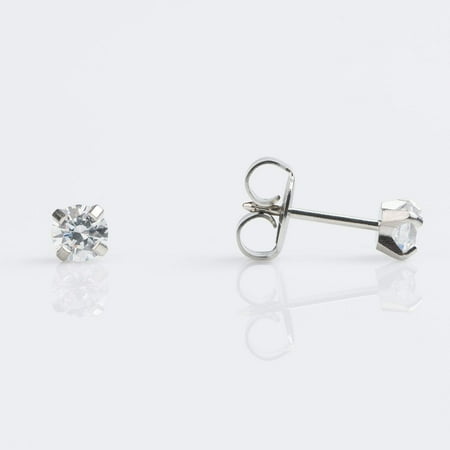 STUDEX Sensitive Cubic Zirconia Stud Earrings 4mm | Surgical Stainless Steel Posts-PR-742W-S | Hypoallergenic and Nickel Safe for Sensitive Ears