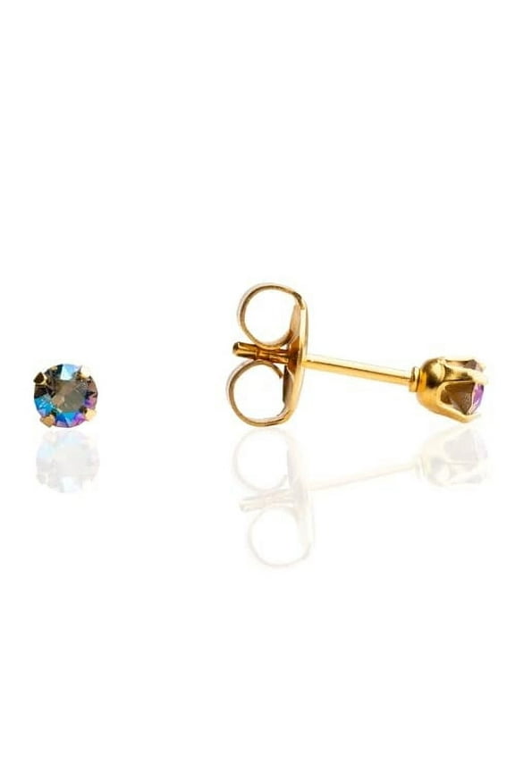 Sensitive Diamond Crystal Shimmer Stud Earrings 3mm | Gold Plated Post-PR-1504-S | Hypoallergenic and Nickel Safe for Sensitive Ears