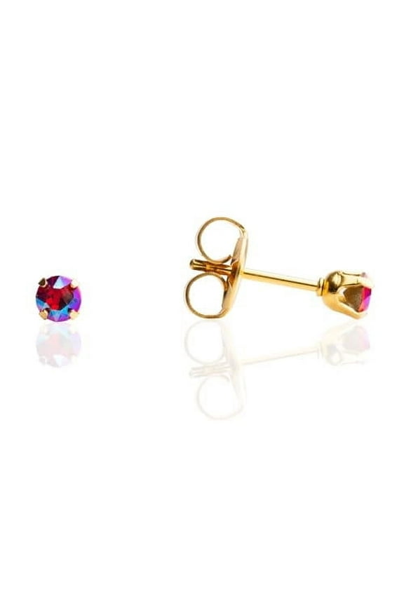 Sensitive Light Siam Crystal Shimmers Stud Earrings 3mm | Gold Plated Post-PR-1507-S | Hypoallergenic and Nickel Safe for Sensitive Ears