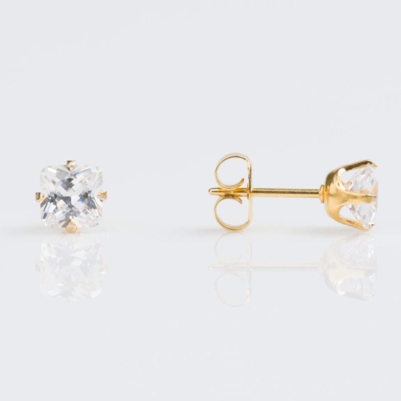 STUDEX Sensitive Princess Cut Cubic Zirconia Stud Earrings 5mm | Hypoallergenic and Nickel Safe for Sensitive Ears | Gold Plated Posts | High Fashion Earrings for Women and Men-PR-749-S