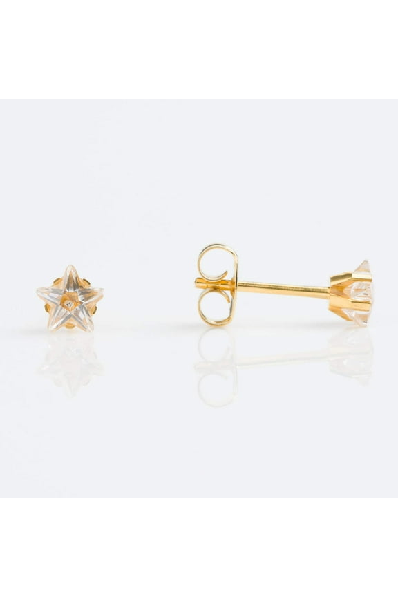 Sensitive Star Cut Cubic Zirconia Stud Earrings 5mm | Hypoallergenic and Nickel Safe for Sensitive Ears | Gold Plated Posts | High Fashion Earrings for Women and Men-PR-452-S