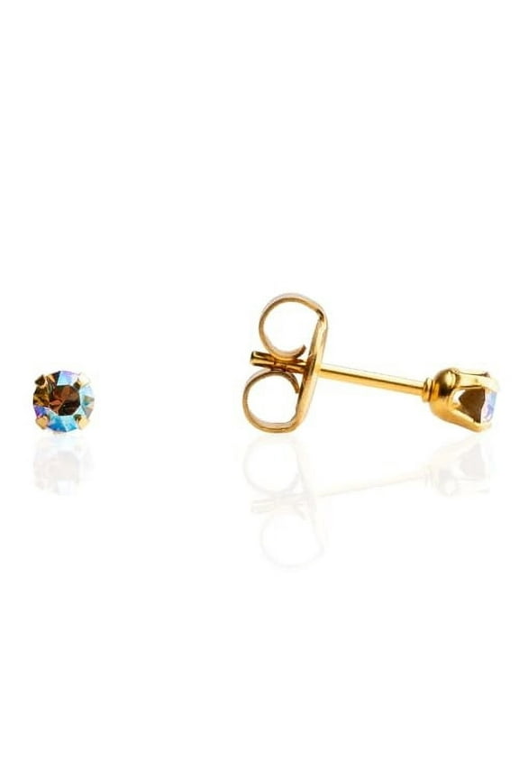 Sensitive Topaz Crystal Shimmers Stud Earrings 3mm | Gold Plated Post-PR-1511-S | Hypoallergenic and Nickel Safe for Sensitive Ears