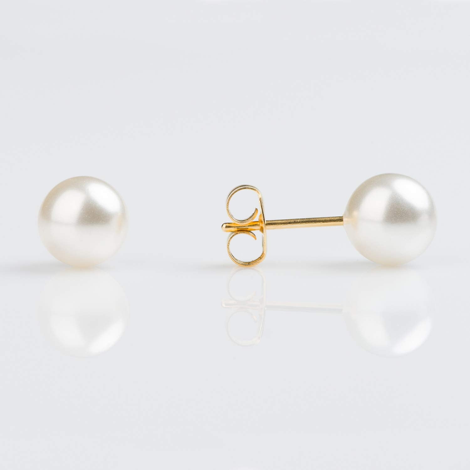 STUDEX Sensitive White Pearl Stud Earrings 7mm | Hypoallergenic and Nickel Safe for Sensitive Ears | Gold Plated Posts | High Fashion Earrings for Women and Men-PR-677-S