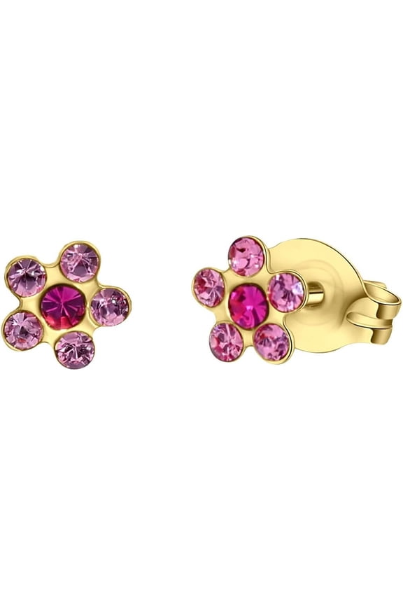 Tiny Tips Gold Plated 5MM Daisy Light Rose Fuchsia Stud Earrings for Little Sensitive Ears