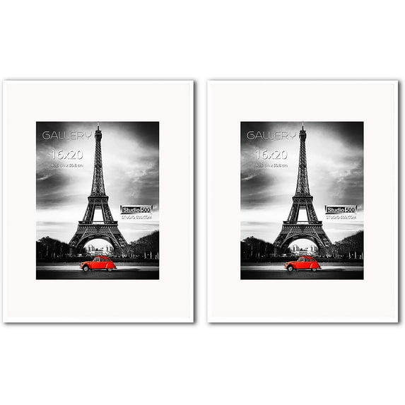 Studio 500 Luxury Collection 1-Opening 16 x 20 in Matted to 11 x 14 in, 11 x 14 in Photo Frames, Brushed White Over Pine Wood, 2 Count