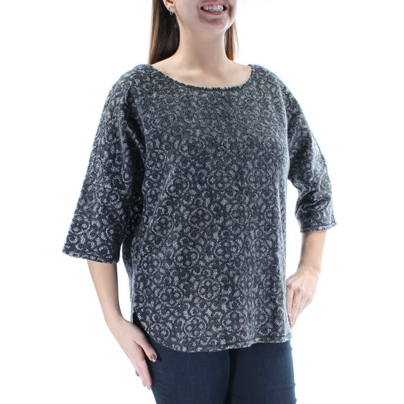 STUDIO M $78 Womens New 2565 Gray Pullover Scoop Neck Dolman Sleeve Top L B+B