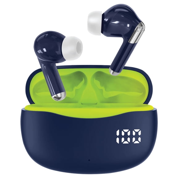 STUDIO PRO by FISHER Active Pro TWS Bluetooth In-Ear Earbuds with Mics and LED Charging Case, ANC, up to 20 Hours Play Time, IPX4 Sweatproof , Navy Blue