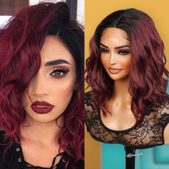 STUDIOCUT BY PROS Loose Deep Wave Bob Wigs 12 Inch Middle Center Part Swiss Lace Front Bob Wig for Black women Wavy Curly Wig Heat Resistant Synthetic Wigs DPL008 (OT530)