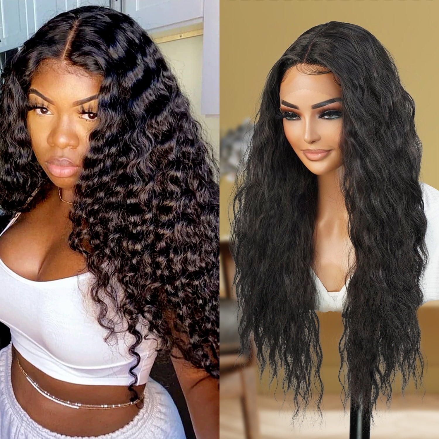 STUDIOCUT BY PROS 26" long wavy loose deep wave Swiss Lace Front Wig Middle part Realistic Hairline for Black women Heat Resistant Synthetic Wig DPL004 (1B-OFFBLACK)