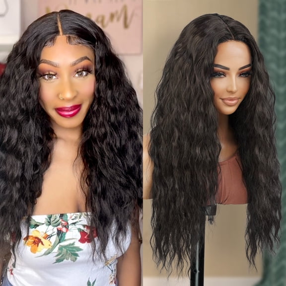 STUDIOCUT BY PROS 26" long wavy loose deep wave Swiss Lace Front Wig Middle part Realistic Hairline for Black women Heat Resistant Synthetic Wig DPL004 (2-DARKBROWN)