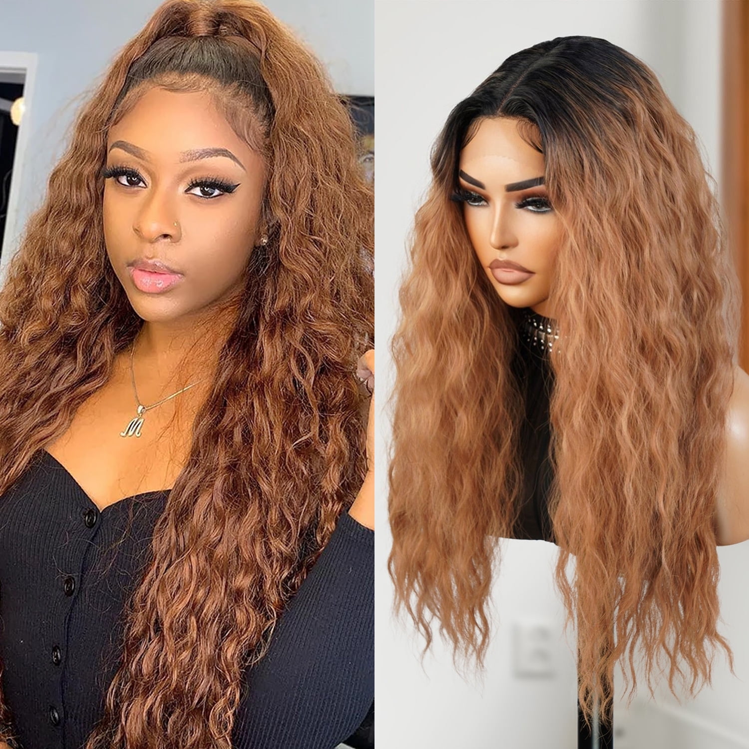 STUDIOCUT BY PROS 26" long wavy loose deep wave Swiss Lace Front Wig Middle part Realistic Hairline for Black women Heat Resistant Synthetic Wig DPL004 (OT27)