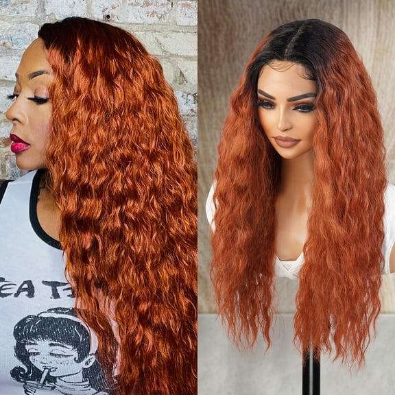 STUDIOCUT BY PROS 26" long wavy loose deep wave Swiss Lace Front Wig Middle part Realistic Hairline for Black women Heat Resistant Synthetic Wig DPL004 (OTCOPPER)