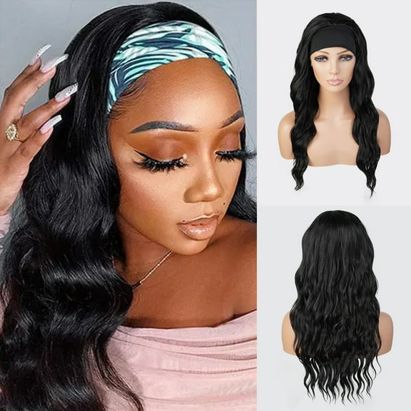 STUDIOCUT BY PROS Headband Wig 20 Inch Loose Wave Quick Wrap Headband Wig Long Wavy Curly Wigs for Black Women High Heat Resistant Synthetic Wigs HBW004 (1-JETBLACK)