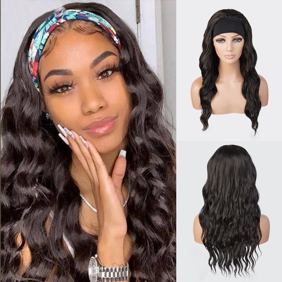 STUDIOCUT BY PROS Headband Wig 20 Inch Loose Wave Quick Wrap Headband Wig Long Wavy Curly Wigs for Black Women High Heat Resistant Synthetic Wigs HBW004 (2-DARKBROWN)