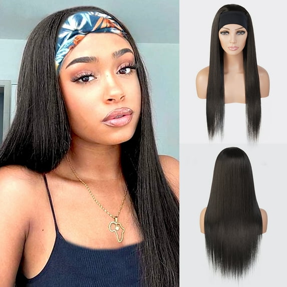 STUDIOCUT BY PROS Headband Wig 28 Inch Straight Quick Wrap Headband Wig Long Straight Wigs for Black Women High Heat Resistant Synthetic Wigs HBW003 (2-DARKBROWN)