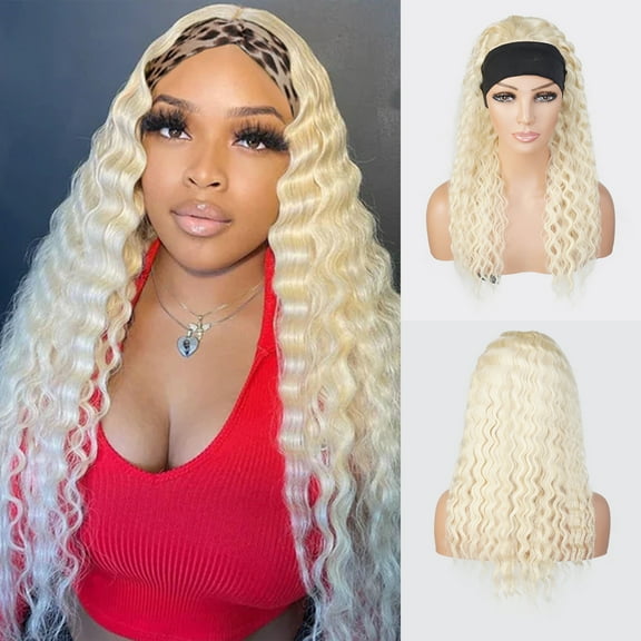 STUDIOCUT BY PROS Headband Wig Crimp Curl Quick Wrap Headband Wig 20 inch Wave Curly Wigs for Black Women High Heat Resistant Synthetic Wigs HBW002 (613-LIGHTBLONDE)
