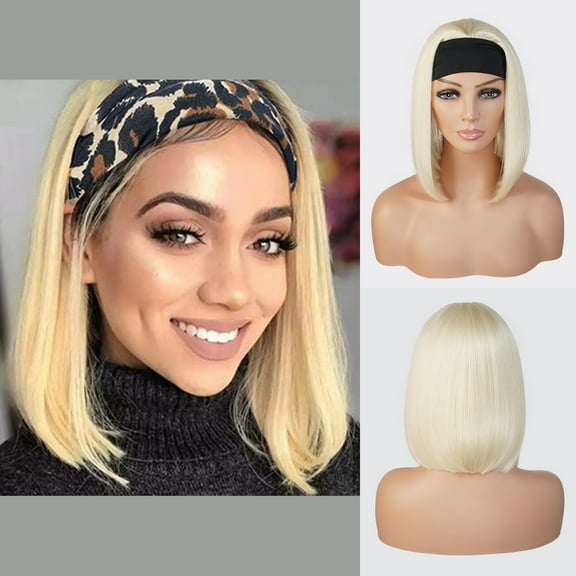 STUDIOCUT BY PROS Headband Wig Straight Quick Wrap Headband Wig 12 inch Short Bob Wigs for Black Women High Heat Resistant Synthetic Wigs HBW001 (613-LIGHTBLONDE)
