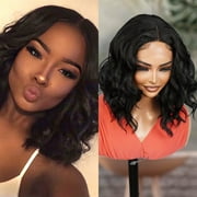 STUDIOCUT BY PROS Loose Deep Wave Bob Wigs 12 Inch Middle Center Part Swiss Lace Front Bob Wig for Black women Wavy Curly Wig Heat Resistant Synthetic Wigs DPL008 1-JETBLACK