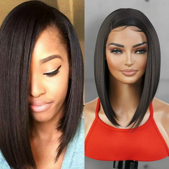 STUDIOCUT BY PROS Medium Asymmetrical Bob Straight Wig Side Part Lace Front Wigs Deep Part Wig for Black Women High Heat Resistant Synthetic Wigs DPL005 (10 Inch, 2-DARKBROWN)