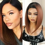 STUDIOCUT BY PROS Medium Asymmetrical Bob Straight Wig Side Part Lace Front Wigs Deep Part Wig for Black Women High Heat Resistant Synthetic Wigs DPL005 10 Inch, OT30