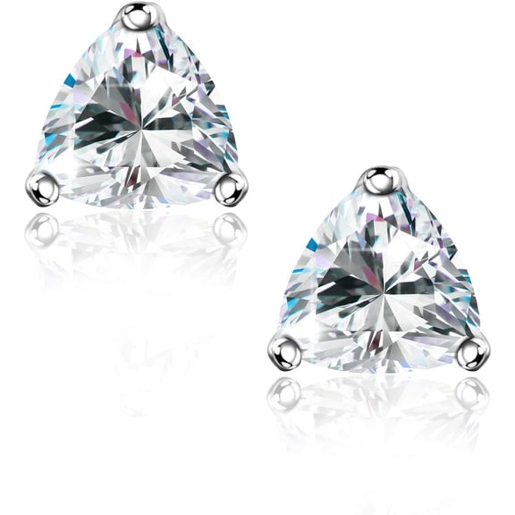 "STUNNING FLAME" Trillion-cut/Cushion-cut/Emerald-cut/Marquise-cut ... 18K White Gold Plated Sterling Silver Cubic Zirconia Simulated Diamond Stud Earrings for Women